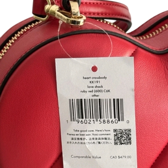 NWT NEW Kate Spade ♠️ Love Shack Quilted 3D Heart Crossbody Bag purse Ruby Red